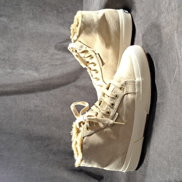 Superga Mono Tan Faux Suede Faux Fur Lined High Top Lace Up Sneakers VG US 5 - Picture 13 of 16
